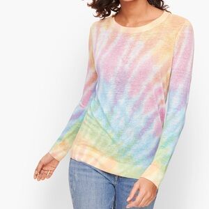 LADIES TALBOTS RAINBOW TIE DYE LINEN BLEND CREW NECK LONG SLEEVE SWEATER SZ XL